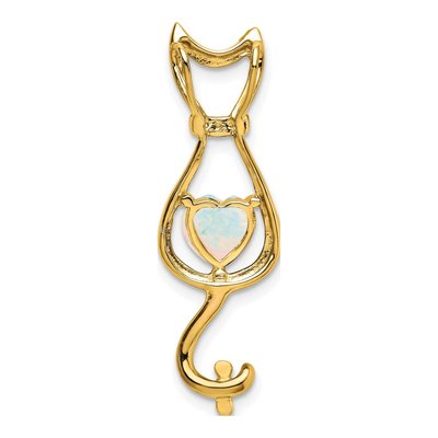 14K Yellow Gold Lab-Created Opal & Diamond Cat Slide Pendant – view 3