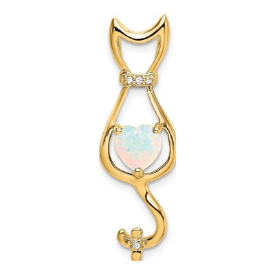 14K Yellow Gold Lab-Created Opal & Diamond Cat Slide Pendant
