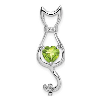 10K White Gold Peridot & Diamond Cat Pendant