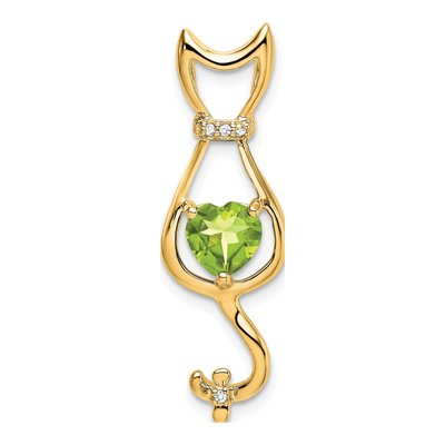 14K Yellow Gold Peridot & Diamond Cat Slide Pendant