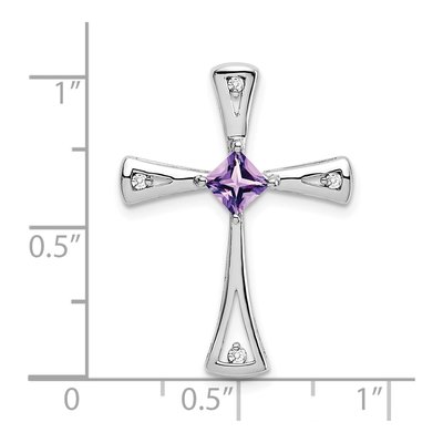 10K White Gold 1/20 ct tw Amethyst & Diamond Cross Slide Pendant – view 2