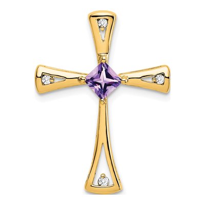 10K Yellow Gold 1/20 ct tw Amethyst & Diamond Cross Slide Pendant