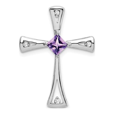 14K White Gold 1/20 ct tw Amethyst & Diamond Cross Slide Pendant