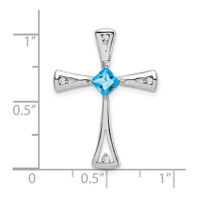 14K White Gold 1/20 ct tw Swiss Blue Topaz & Diamond Cross Slide Pendant – view 3