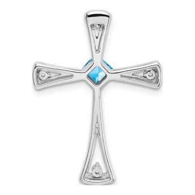 14K White Gold 1/20 ct tw Swiss Blue Topaz & Diamond Cross Slide Pendant – view 4