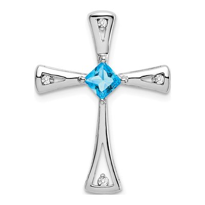 14K White Gold 1/20 ct tw Swiss Blue Topaz & Diamond Cross Slide Pendant