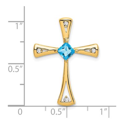 14K Yellow Gold 1/20 ct tw Swiss Blue Topaz & Diamond Cross Slide Pendant – view 3