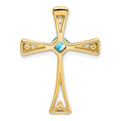 14K Yellow Gold 1/20 ct tw Swiss Blue Topaz & Diamond Cross Slide Pendant – view 4