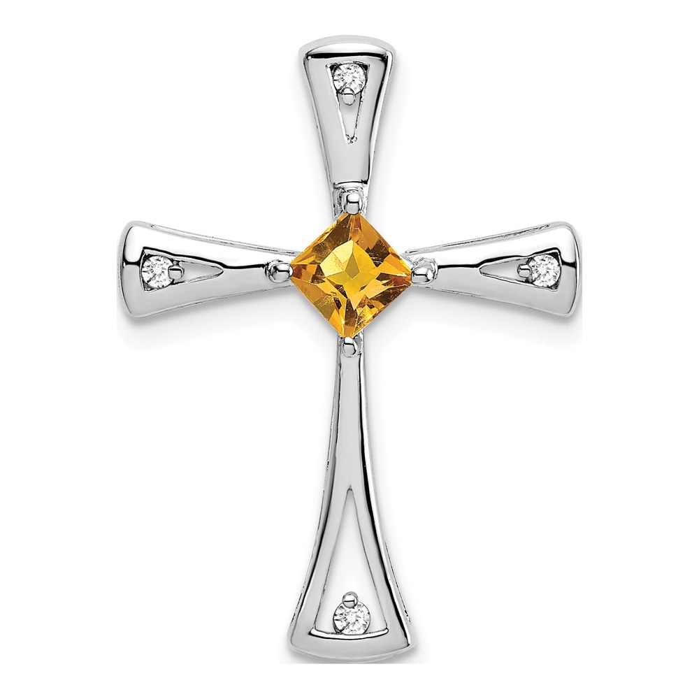 14K White Gold Citrine & Diamond Cross Slide