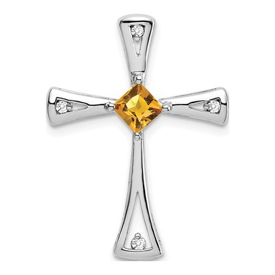 14K White Gold 1/20 ct tw Citrine & Diamond Cross Slide Pendant