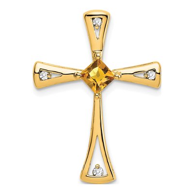 14K Yellow Gold 1/20 ct tw Citrine & Diamond Cross Slide Pendant