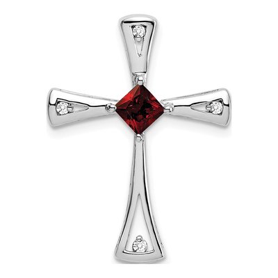 14K White Gold 1/20 ct tw Garnet & Diamond Cross Slide Pendant