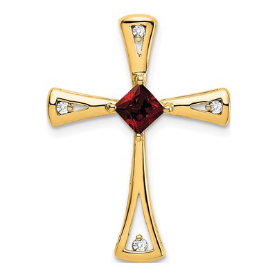 14K Yellow Gold 1/20 ct tw Garnet & Diamond Cross Slide Pendant