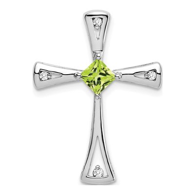 14K White Gold 1/20 ct tw Peridot & Diamond Cross Slide Pendant