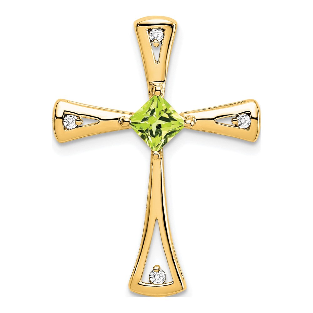14K Yellow Gold 1/20 ct tw Peridot & Diamond Cross Slide Pendant