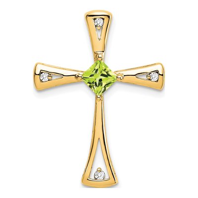 14K Yellow Gold 1/20 ct tw Peridot & Diamond Cross Slide Pendant