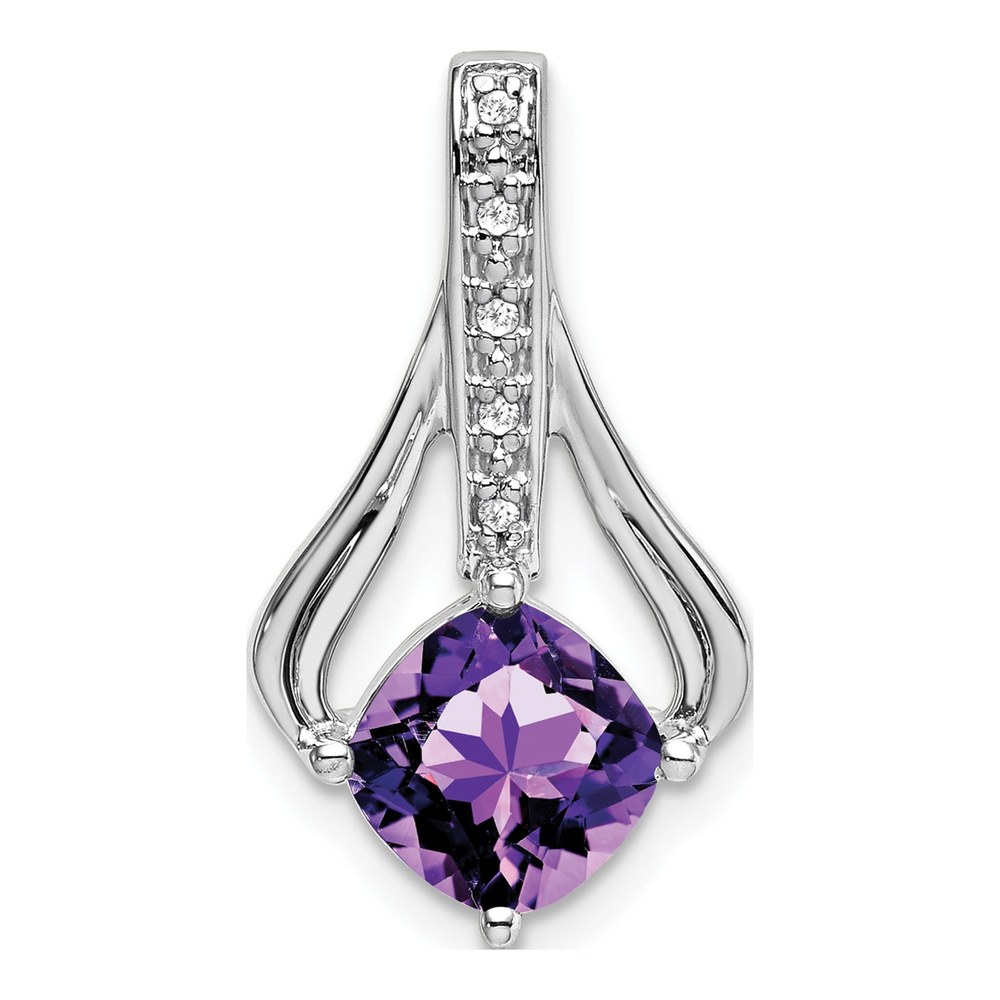 14K White Gold Amethyst & Diamond Cushion Pendant
