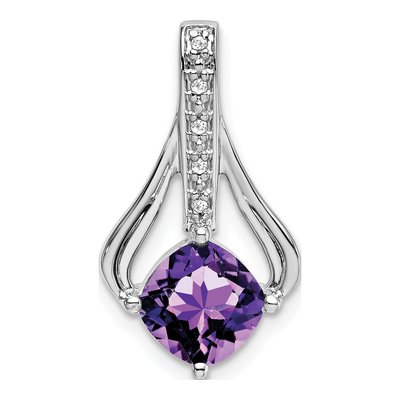 14K White Gold Amethyst & Diamond Cushion Pendant