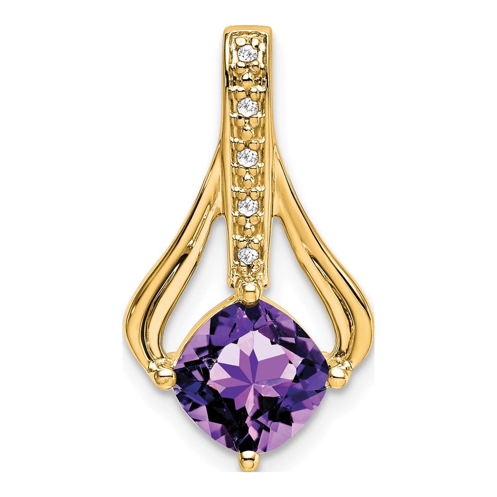 14K Yellow Gold Amethyst & Diamond Cushion Fits Up to Fancy Omega Pendant