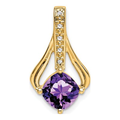14K Yellow Gold Amethyst & Diamond Cushion Fits Up to Fancy Omega Pendant