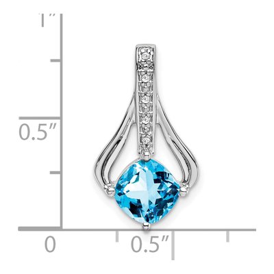14K White Gold Cushion Blue Topaz & Diamond Pendant – view 4