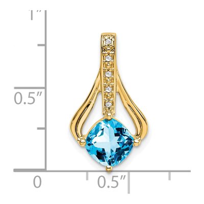 14K Yellow Gold Swiss Blue Topaz & Diamond Cushion Pendant – view 3