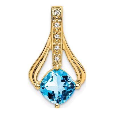 14K Yellow Gold Swiss Blue Topaz & Diamond Cushion Pendant