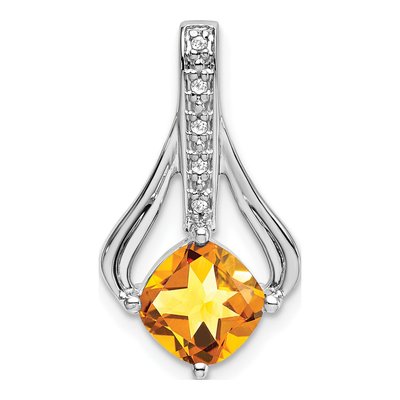 14K White Gold Citrine & Diamond Cushion Pendant