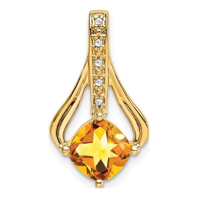 14K Yellow Gold Citrine & Diamond Cushion Pendant