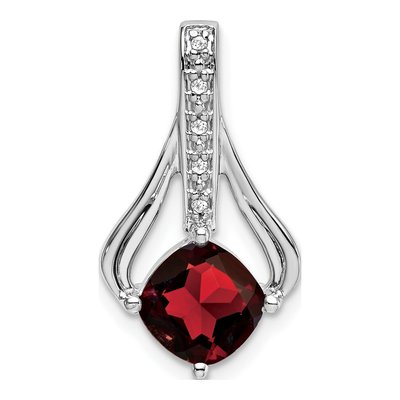 14K White Gold Garnet & Diamond Cushion Pendant