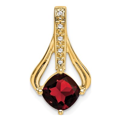 14K Yellow Gold Garnet & Diamond Cushion Pendant