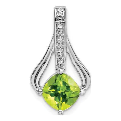 14K White Gold Peridot & Diamond Cushion Pendant