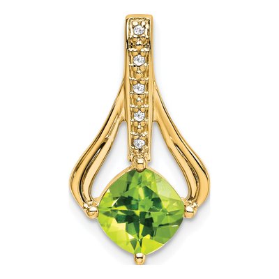 14K Yellow Gold Peridot & Diamond Cushion Pendant