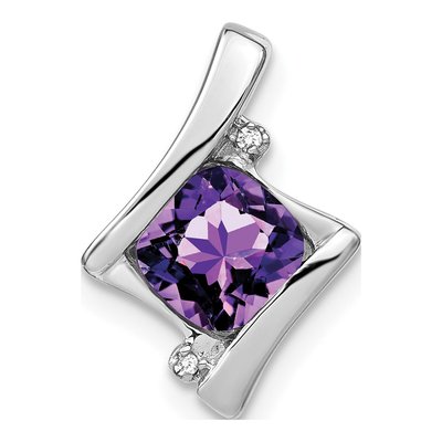 14K White Gold Amethyst & Diamond Cushion Slide Pendant
