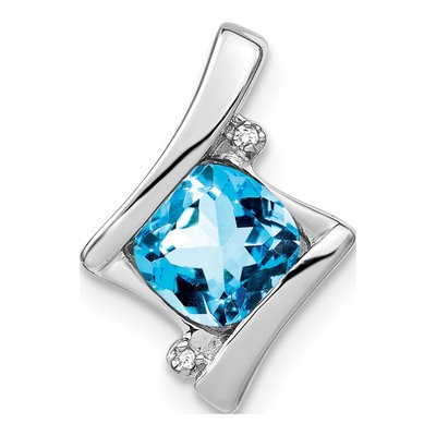 14K White Gold Swiss Blue Topaz & Diamond Slide Pendant