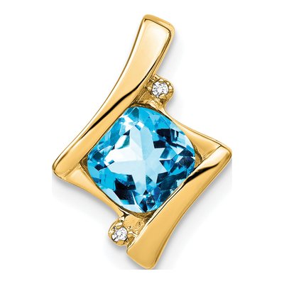 14K Yellow Gold Swiss Blue Topaz & Diamond Slide Pendant