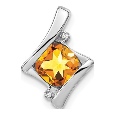 14K White Gold Citrine & Diamond Cushion Slide Pendant
