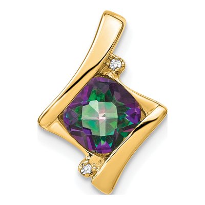 14K Yellow Gold Mystic Fire Topaz & Diamond Cushion Pendant