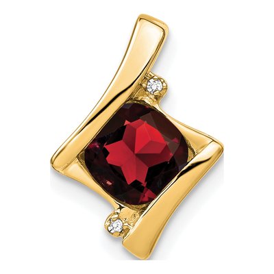 10K Yellow Gold Garnet & Diamond Cushion Slide Pendant