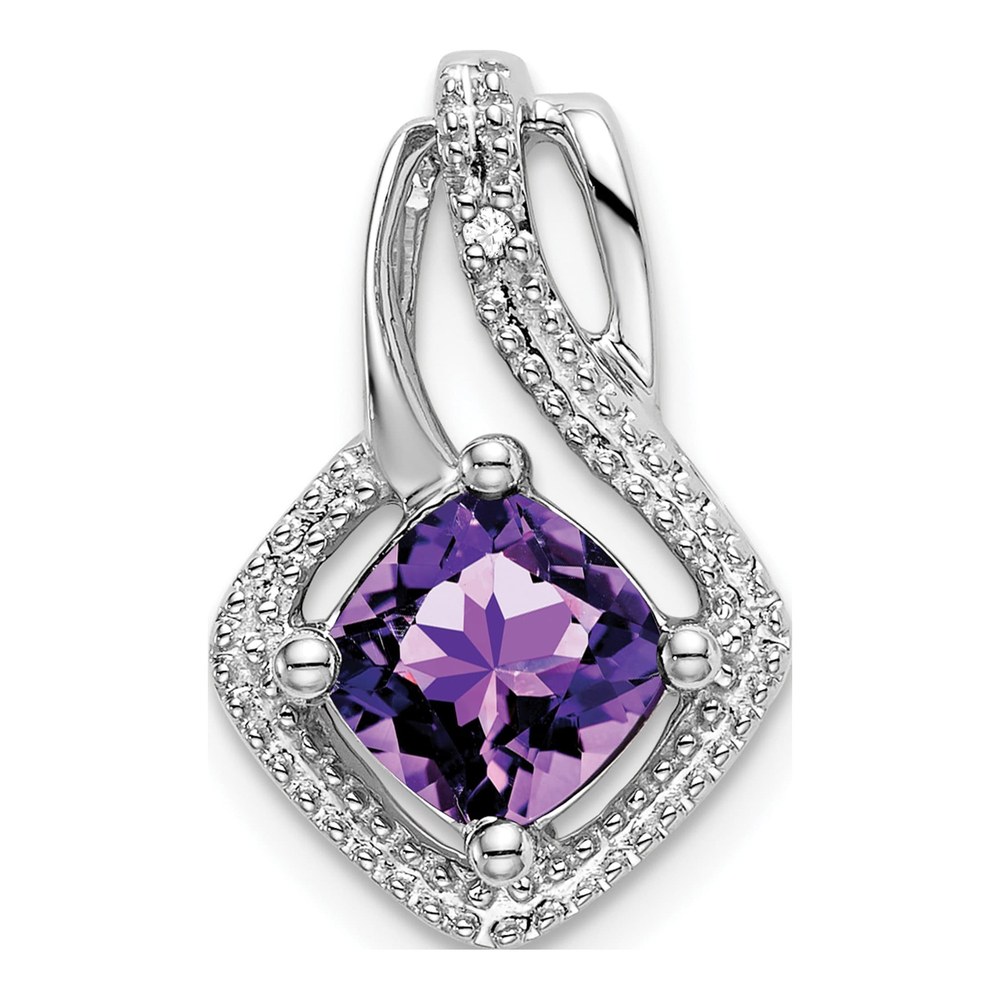 14K White Gold Amethyst & Diamond Cushion Slide Pendant