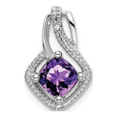 14K White Gold Amethyst & Diamond Cushion Slide Pendant