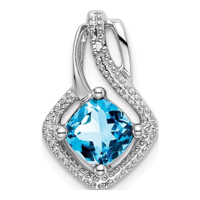 14K White Gold Swiss Blue Topaz & Diamond Slide Pendant