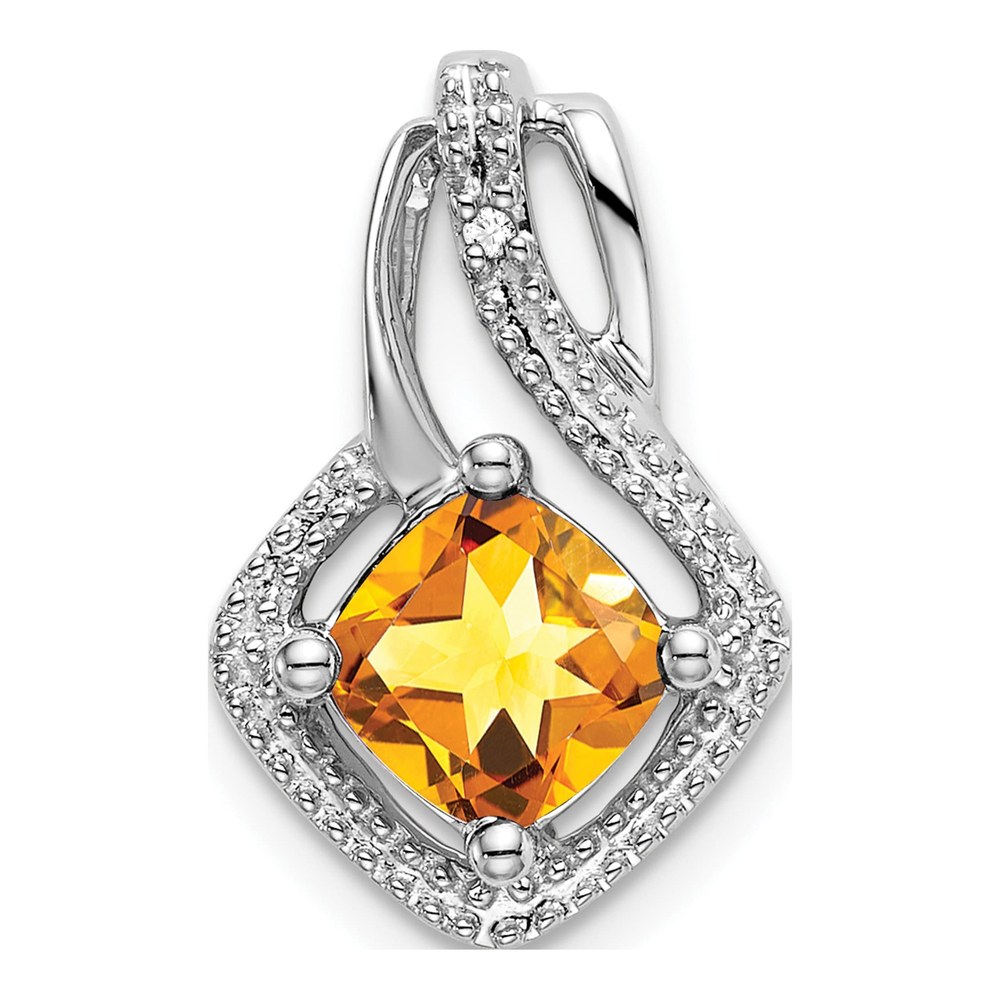 14K White Gold Citrine & Diamond Slide Pendant