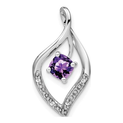 14K White Gold Amethyst & Diamond Leaf Slide Pendant