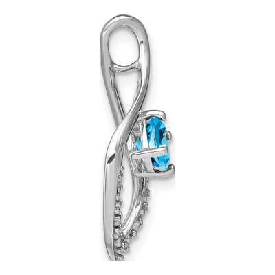 14K White Gold Swiss Blue Topaz & Diamond Leaf Slide Pendant – view 2