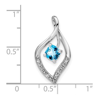 14K White Gold Swiss Blue Topaz & Diamond Leaf Slide Pendant – view 3