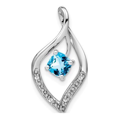 14K White Gold Swiss Blue Topaz & Diamond Leaf Slide Pendant