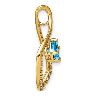 14K Yellow Gold Swiss Blue Topaz & Diamond Leaf Slide Pendant – view 2