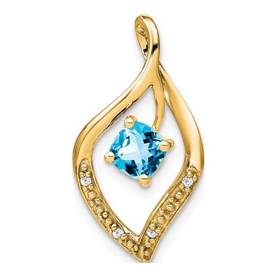 14K Yellow Gold Swiss Blue Topaz & Diamond Leaf Slide Pendant