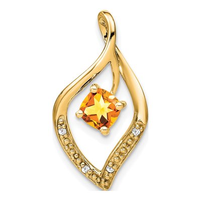 14K Yellow Gold Citrine & Diamond Leaf Slide Pendant